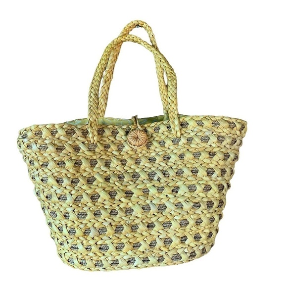Lancome Handbags - Lancome Bag Yellow Woven Straw Purse Double Handle Tote Beach